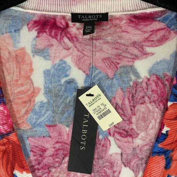 Talbots Floral Button Front Sweater NWT Women's Sz 2XP Half Sleeves Boho Artsy - Picture 3 of 5
